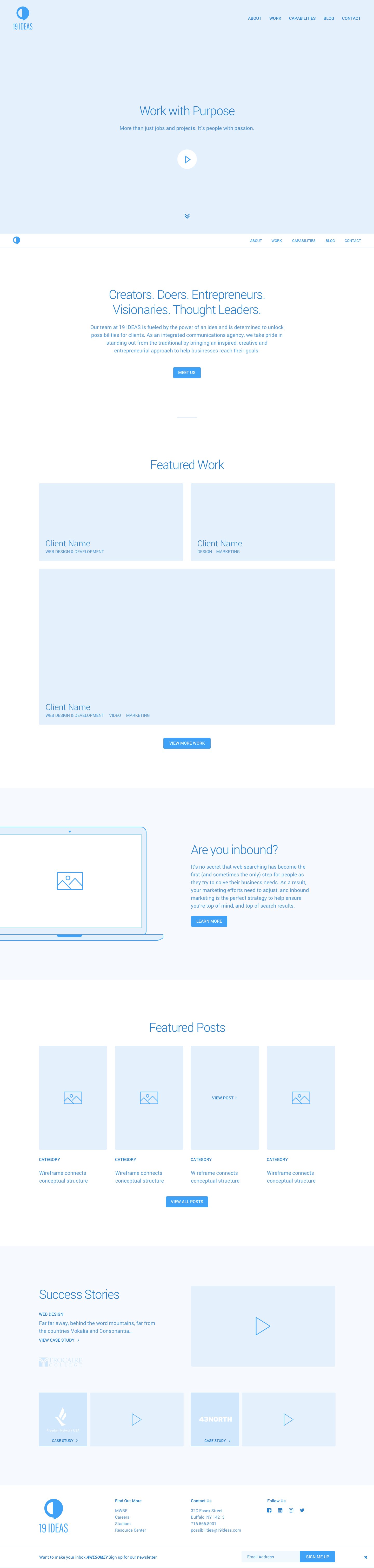 19 IDEAS homepage wireframe