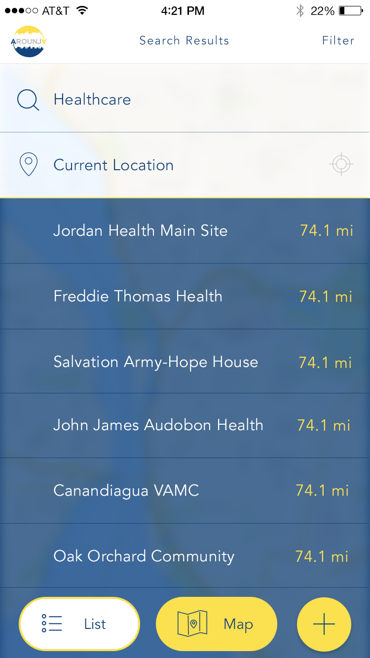 Arounja search results on a list view