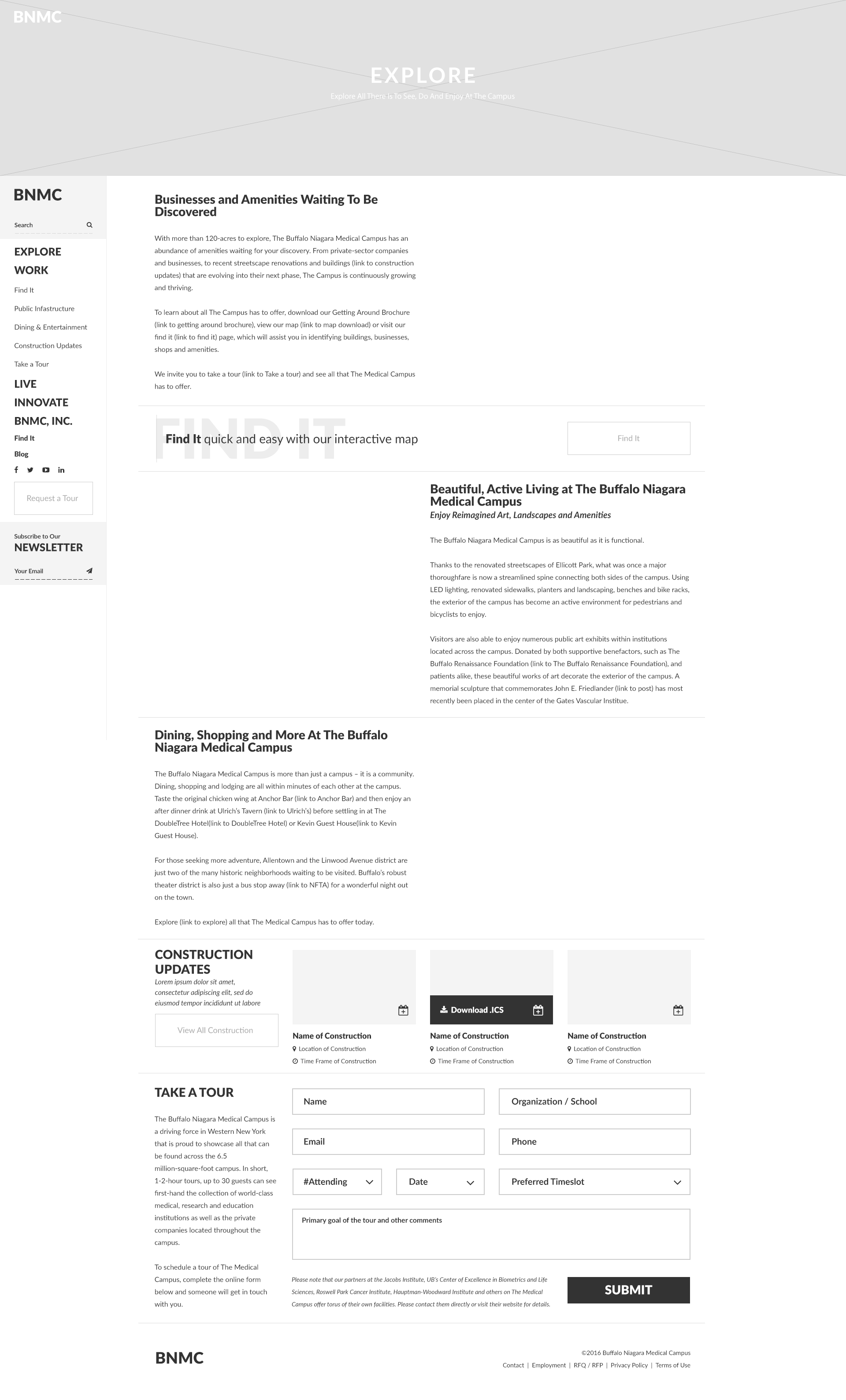 Buffalo Niagara Medical Campus explore page layout