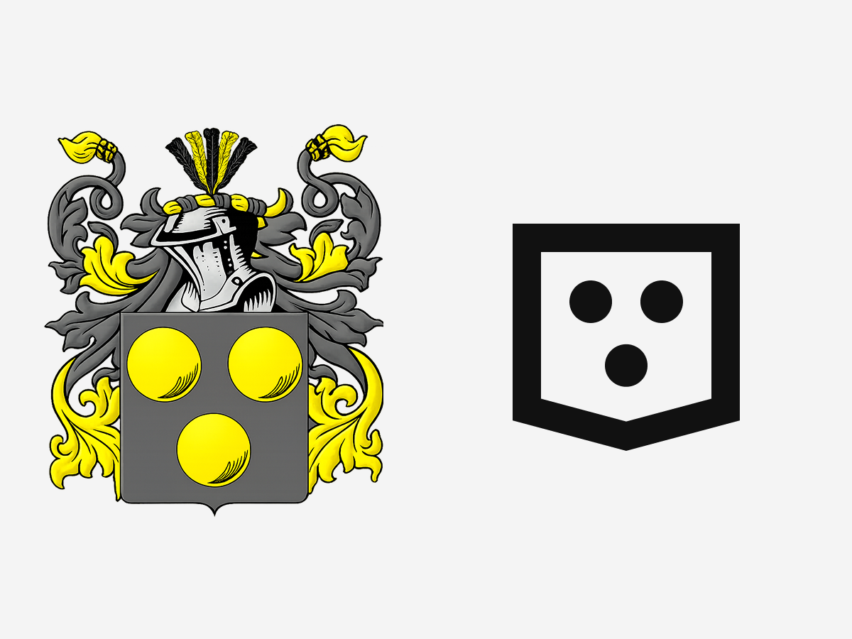 Coderre family crest and Coderre Design logo mark side by side