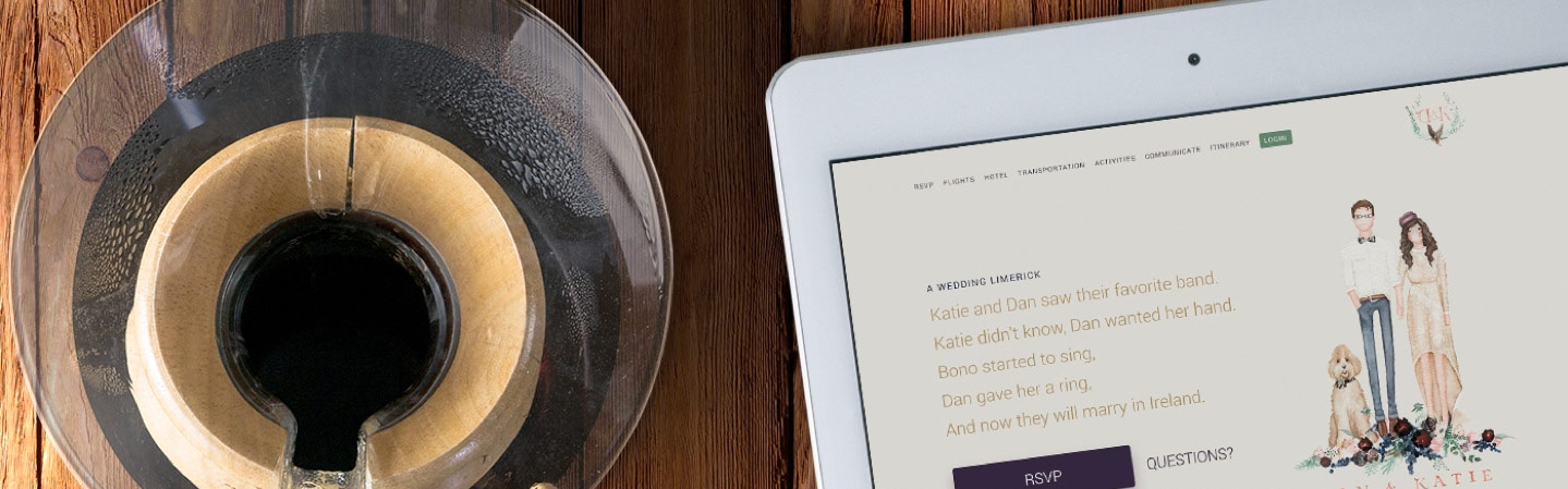 DanandKat.ie wedding website shown on a tablet