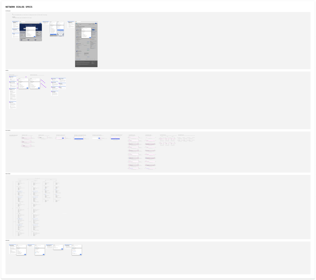 Network dialog specifications showing logo and icon configurations