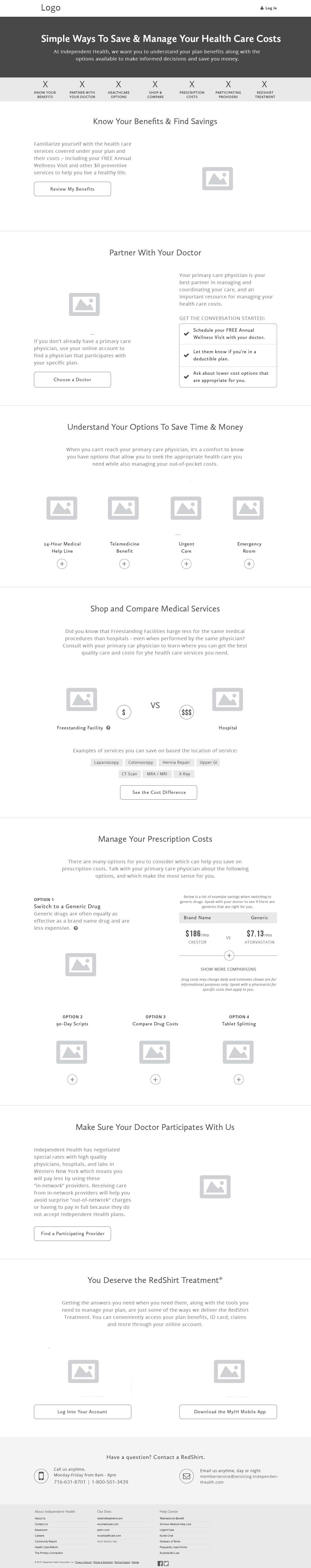 Independent Health Simple Ways To Save landing page desktop wireframe