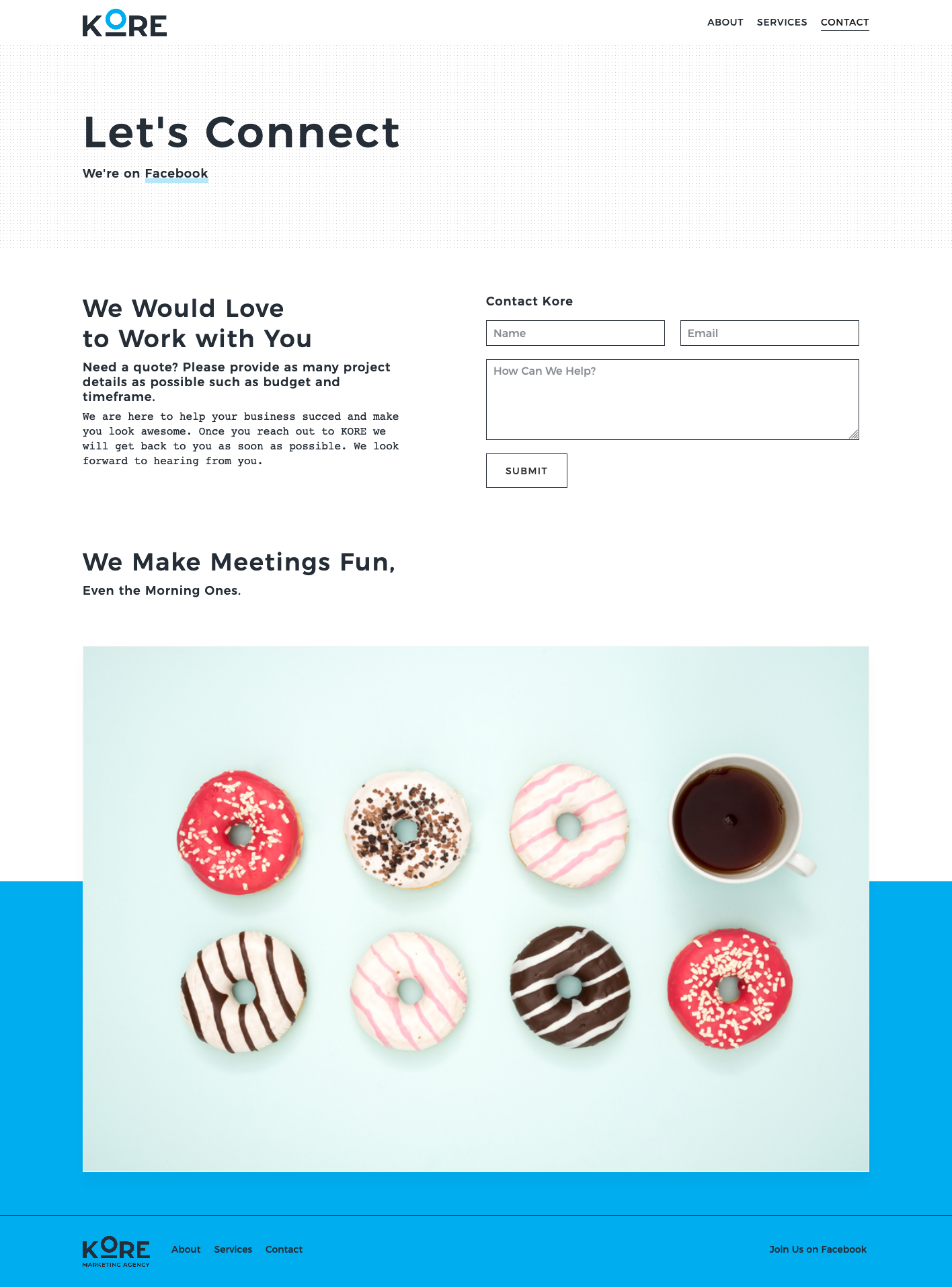 Kore Marketing Agency contact page