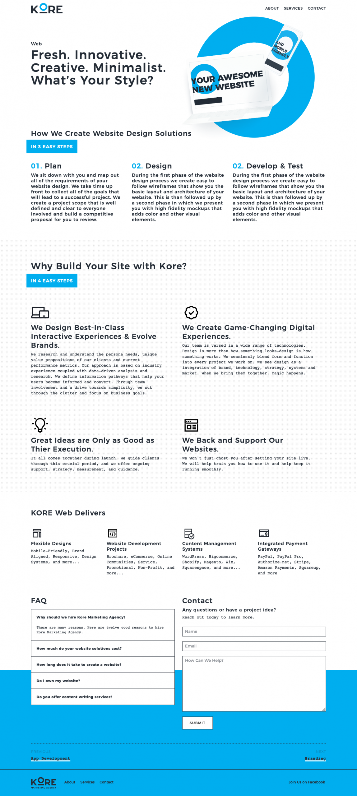 Kore Marketing Agency web services page