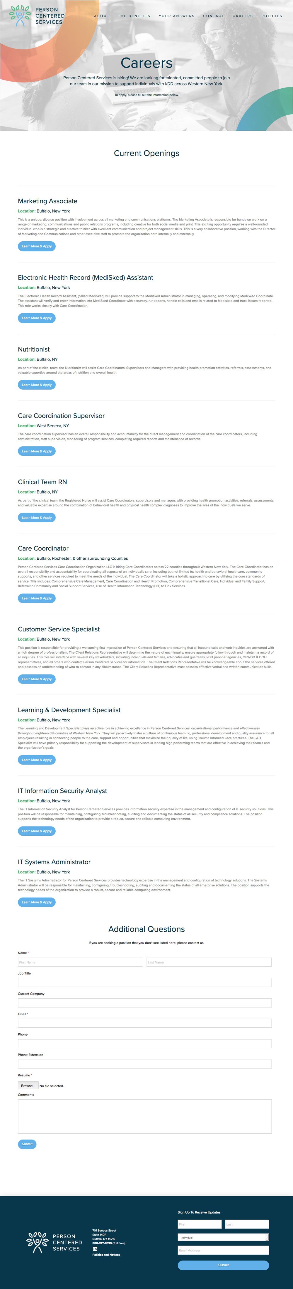 Person Centered Services careers page