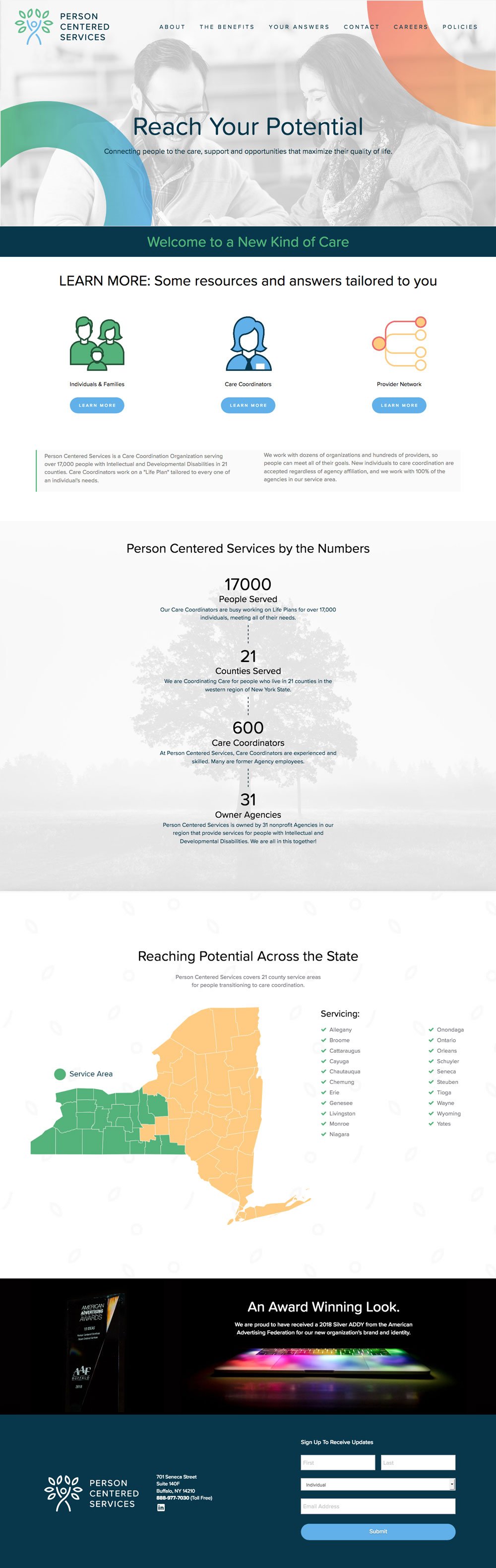 Person Centered Services homepage numbers