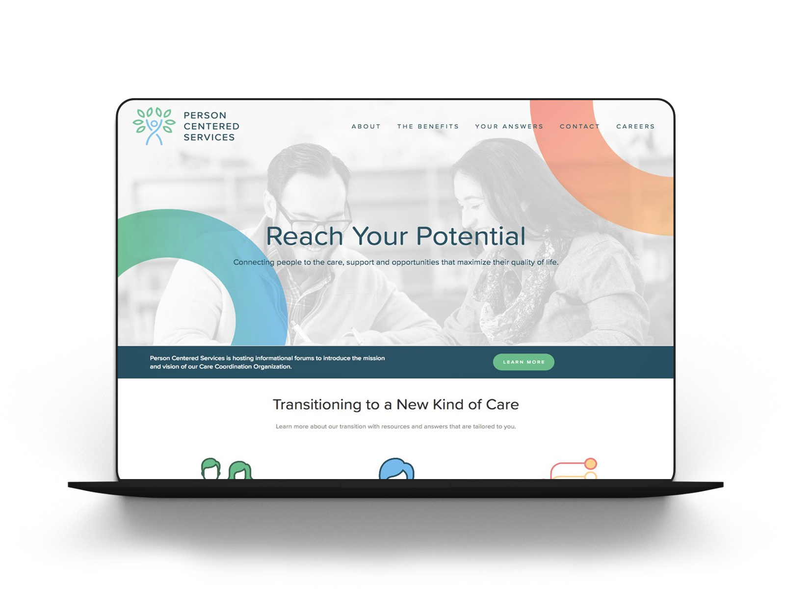 Person Centered Services website on a device