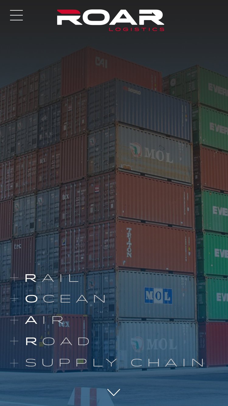 ROAR Logistics homepage on mobile