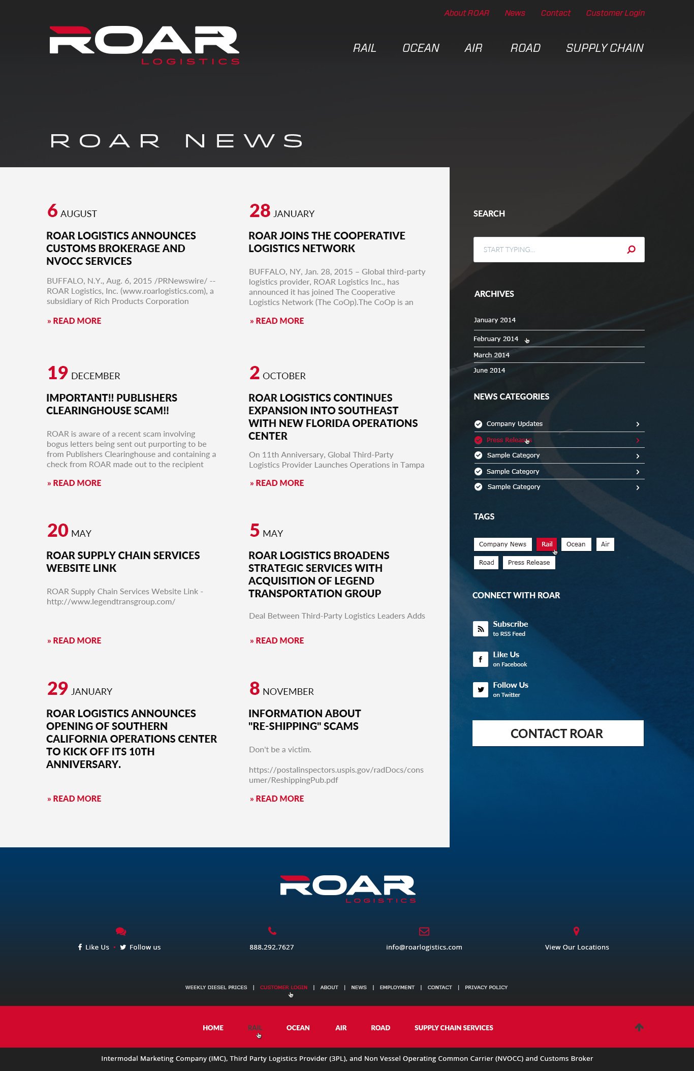 ROAR Logistics news page