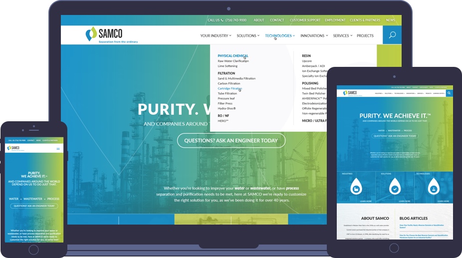SAMCO website across desktop, tablet, and mobile