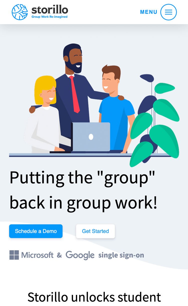 Storillo homepage on mobile