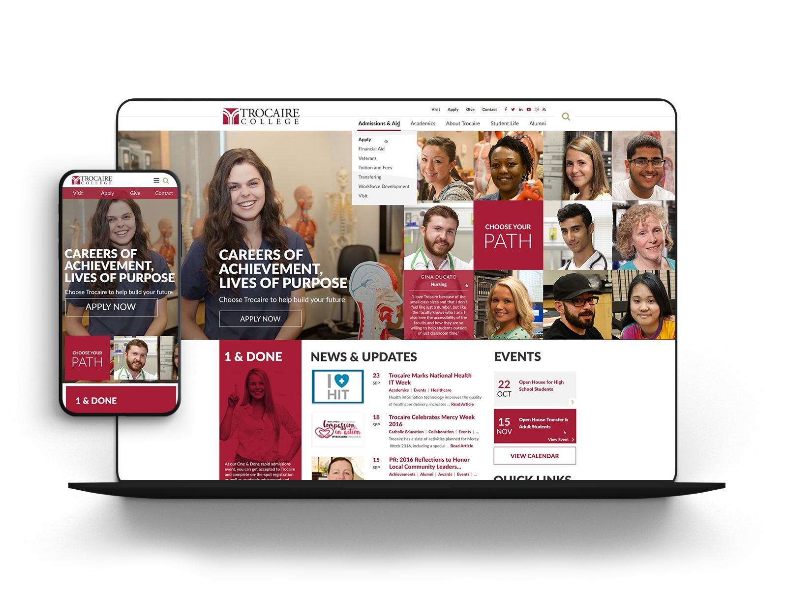 Trocaire College homepage on devices