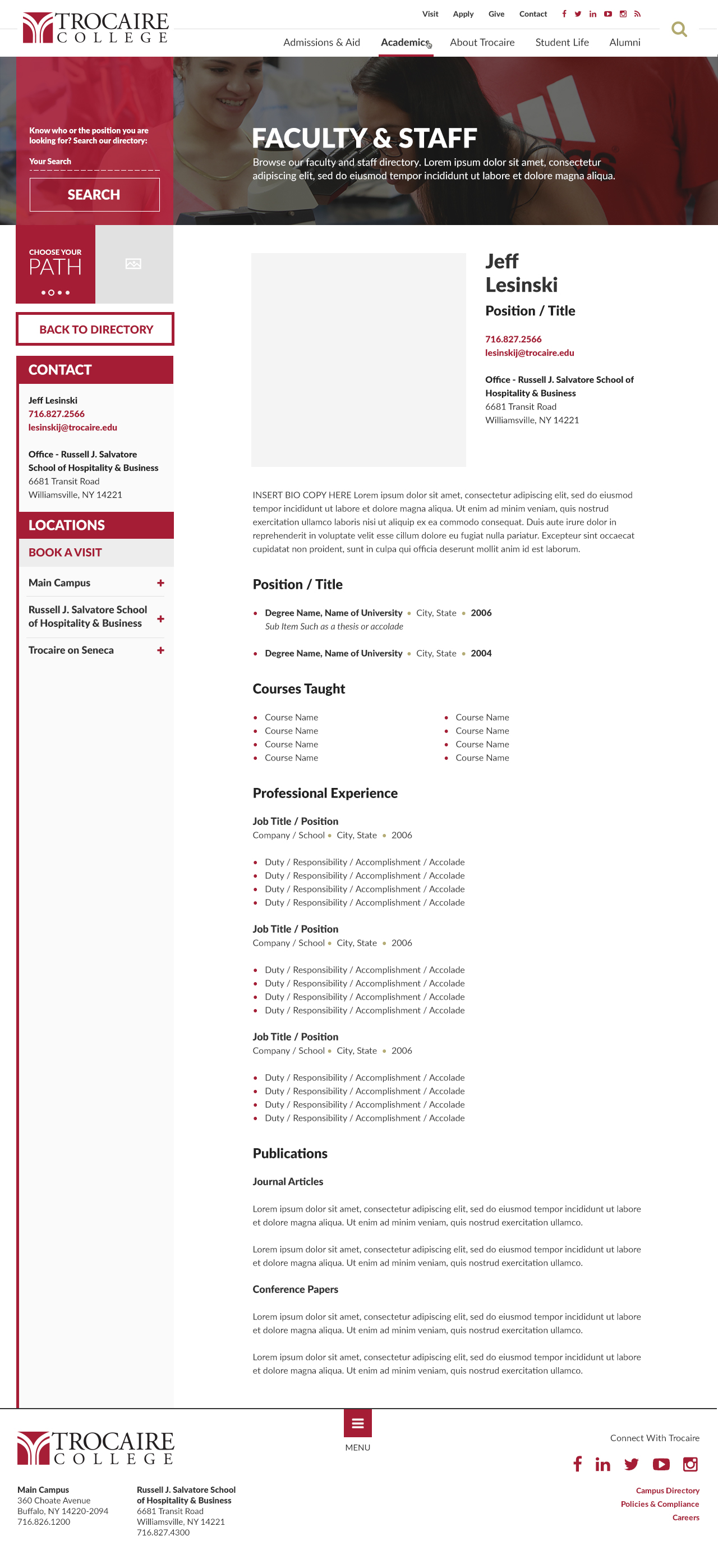 Trocaire College staff entry