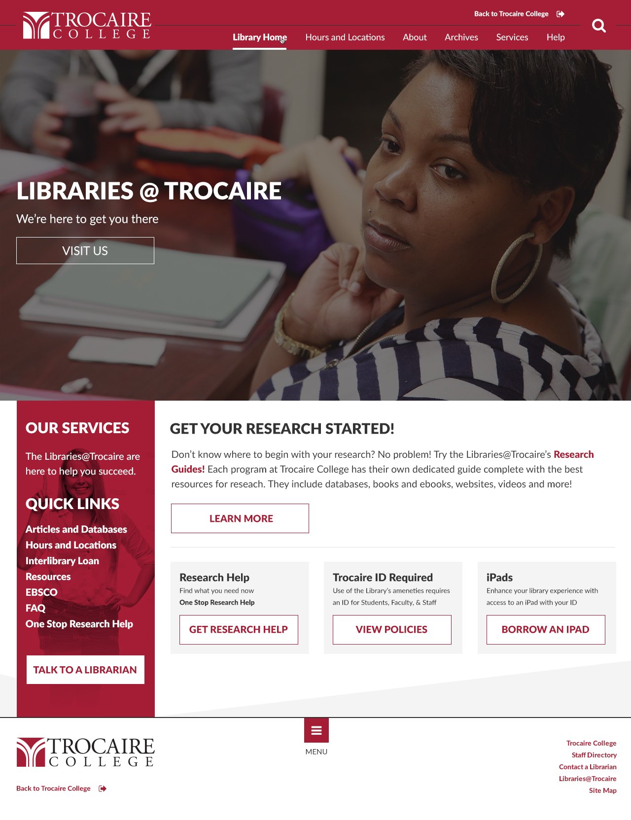 Trocaire College library page