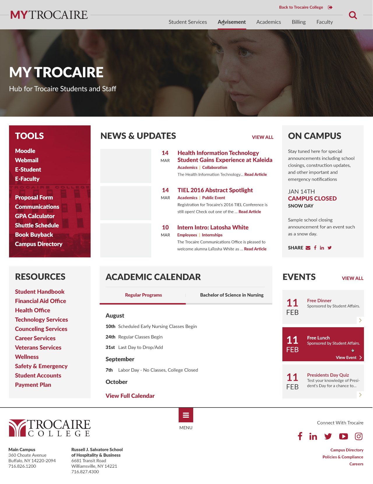 Trocaire College MyTrocaire page