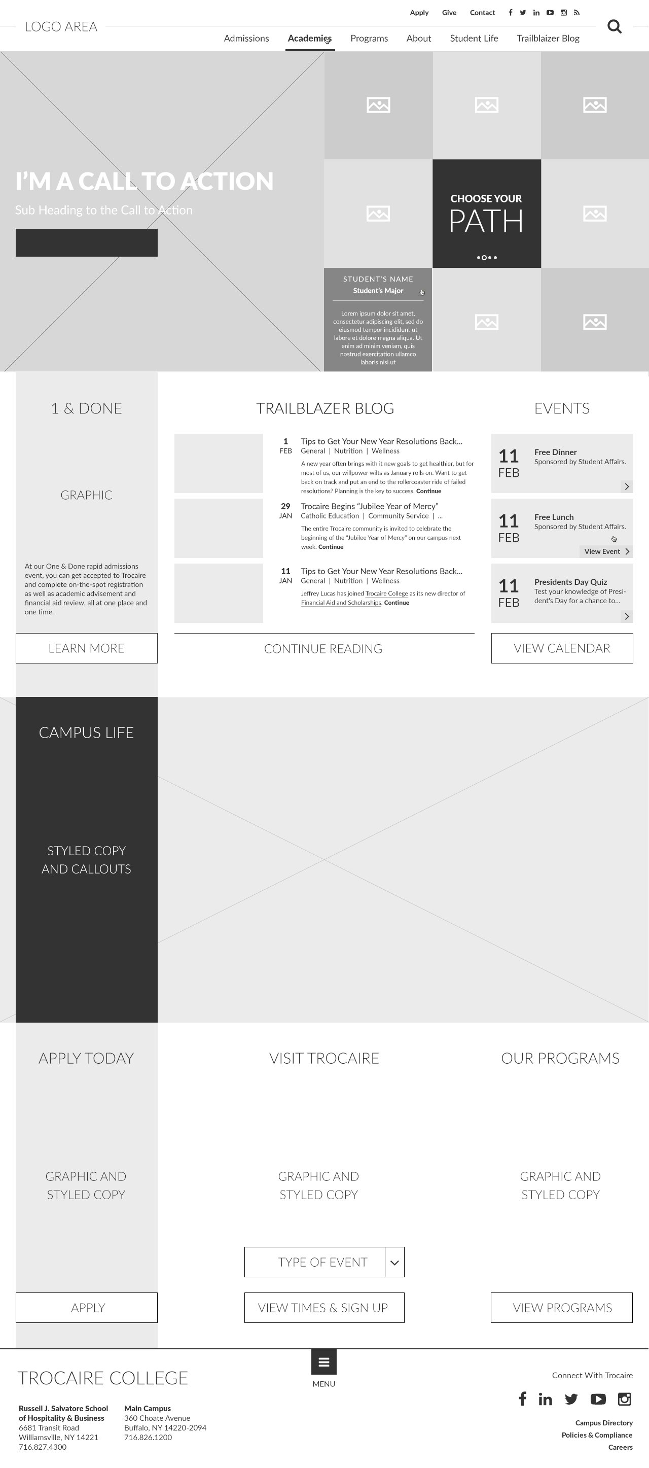 Trocaire homepage wireframe A