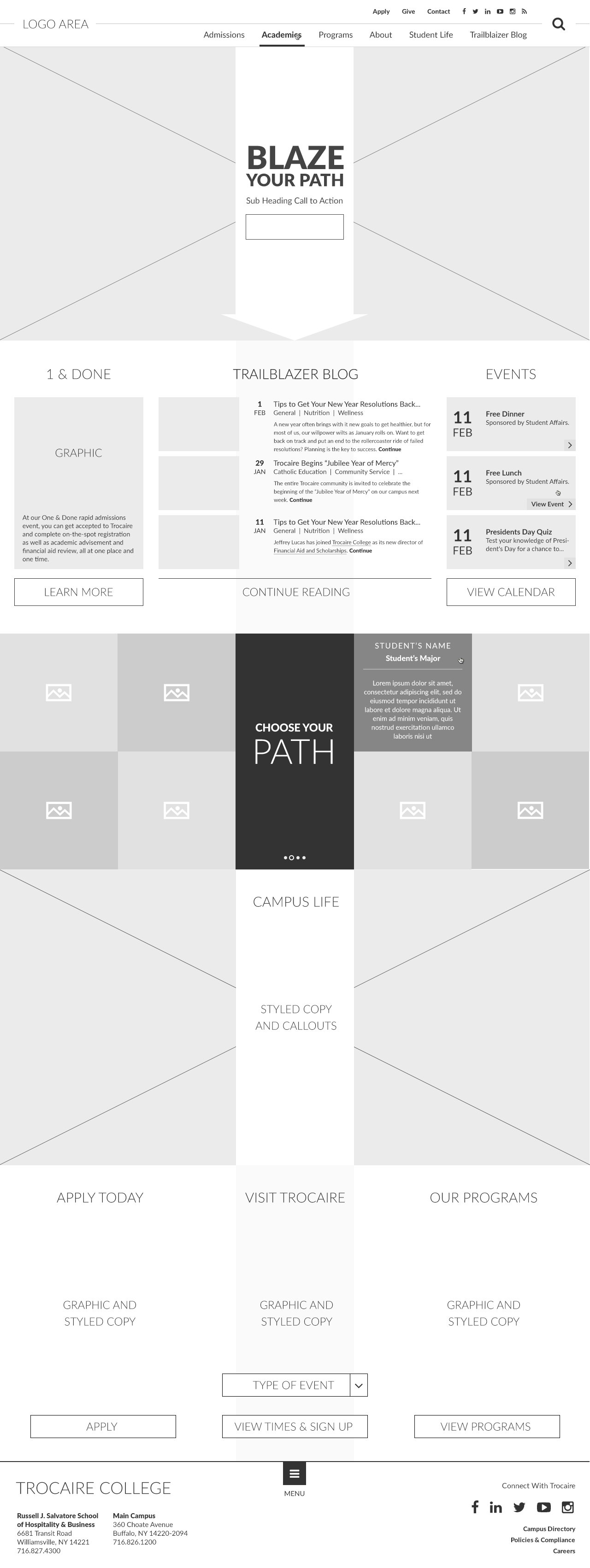 Trocaire homepage wireframe B