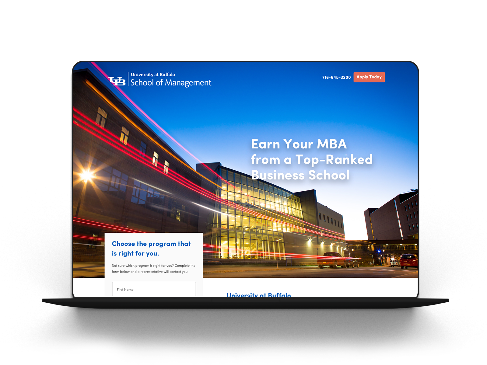 UB MBA comparison landing page