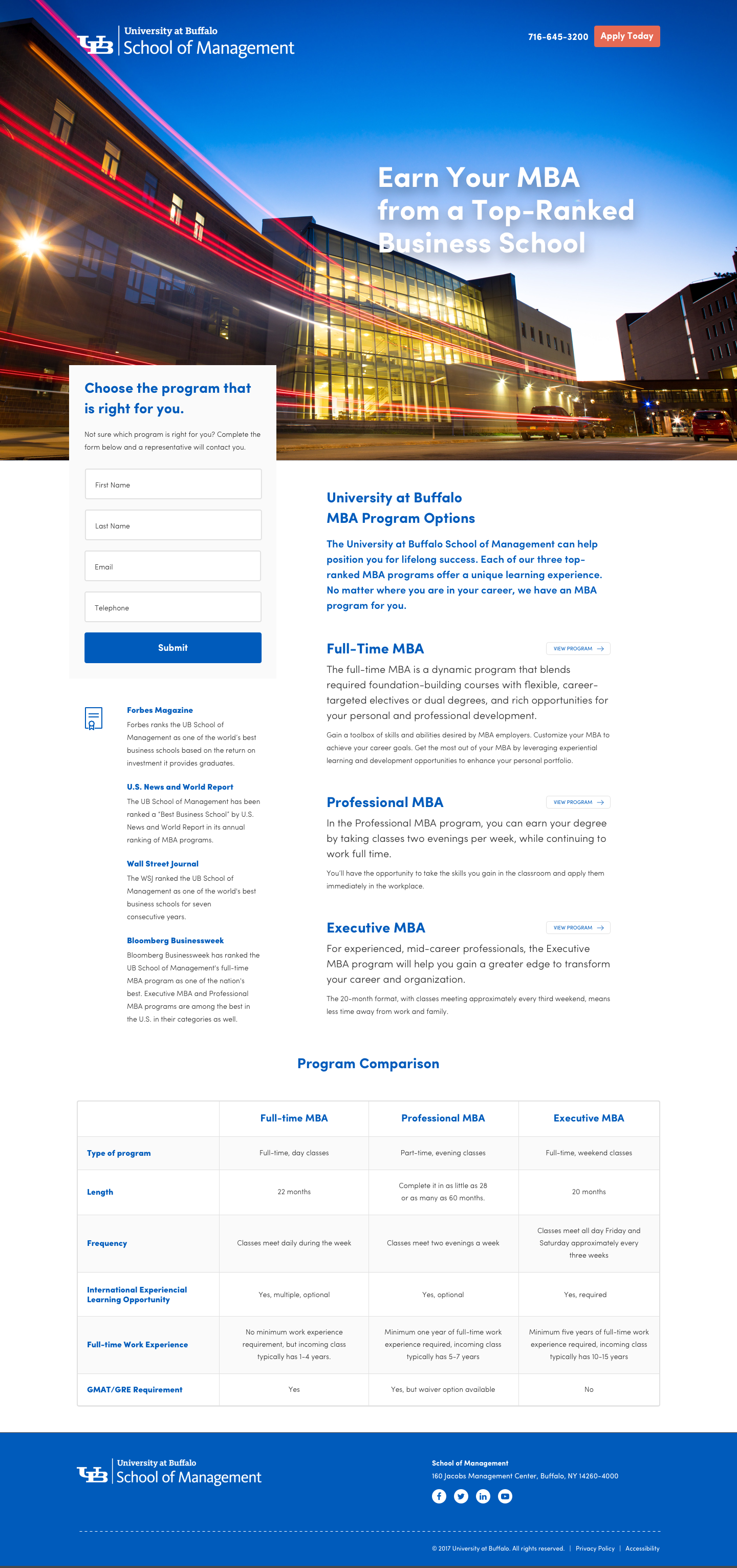 UB MBA comparison page