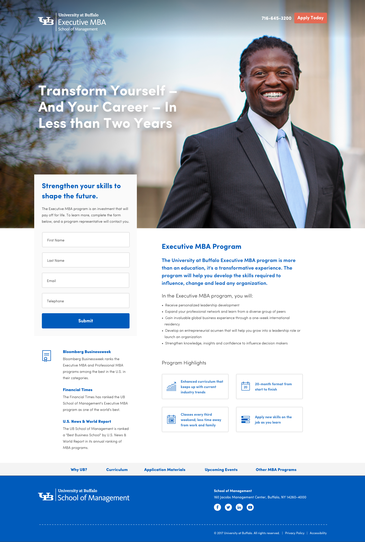 UB Executive MBA landing page