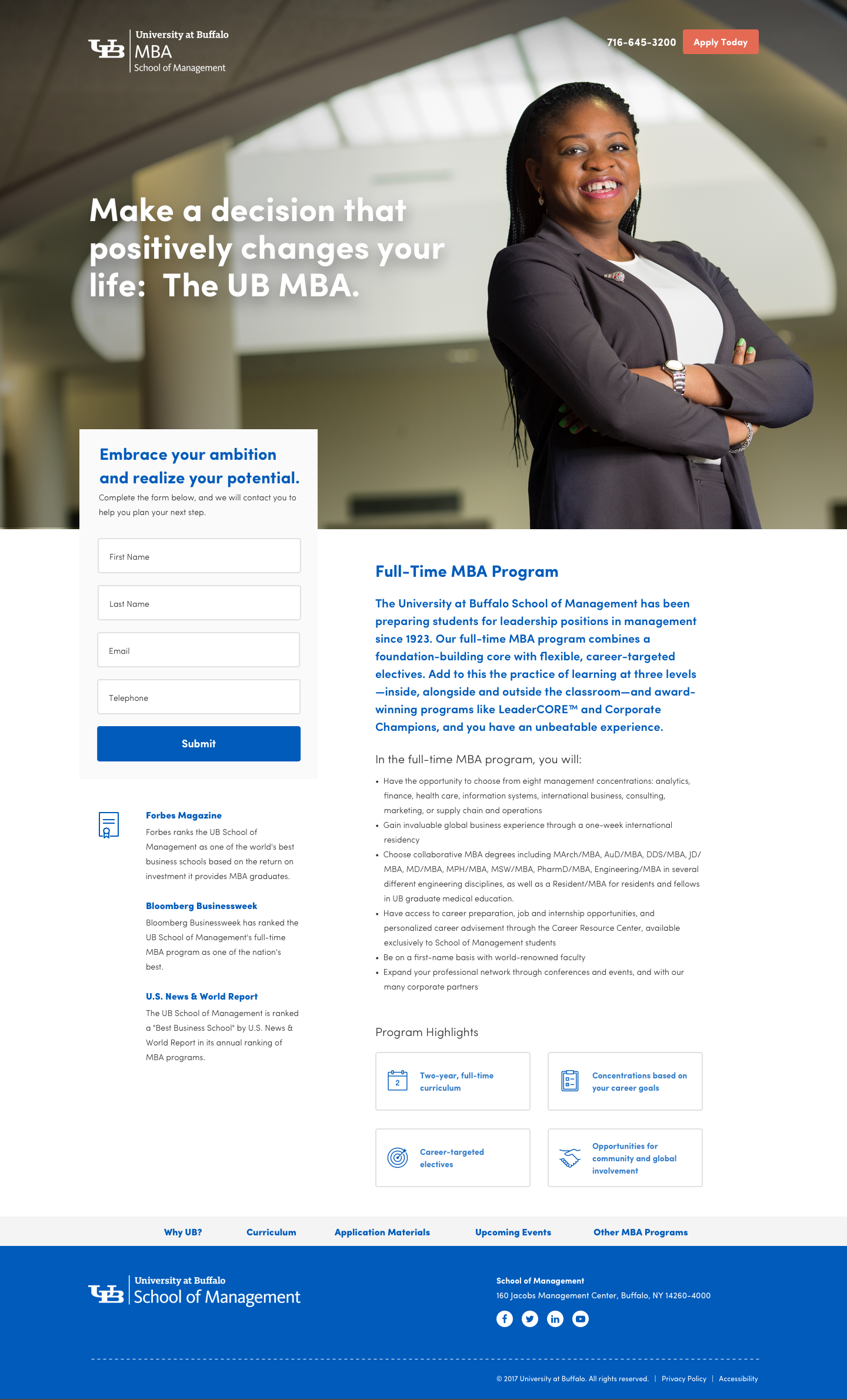 UB Full-Time MBA landing page