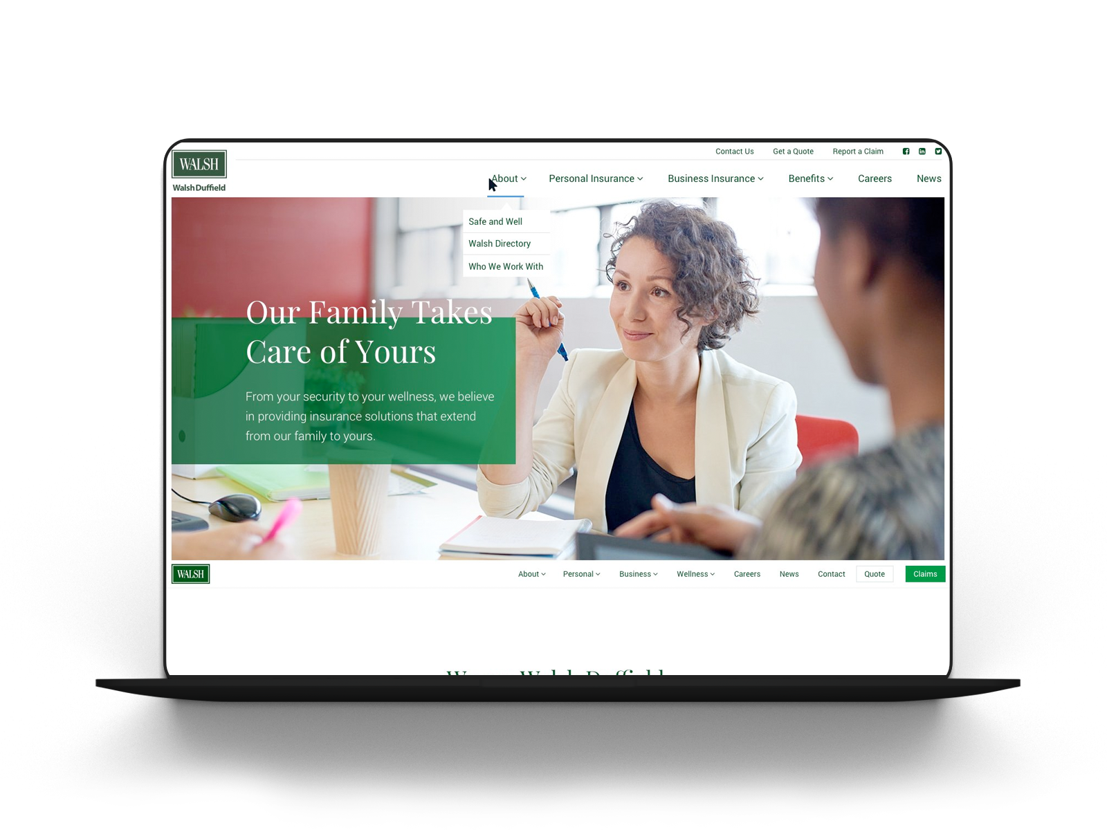 Walsh Duffield homepage on a device