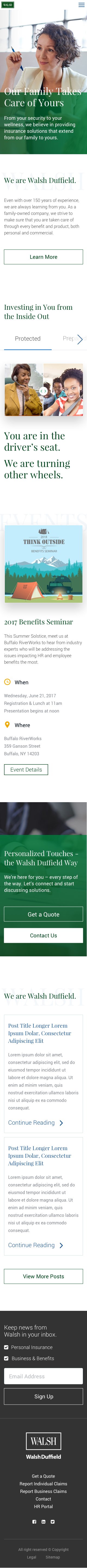 Walsh Duffield homepage on mobile