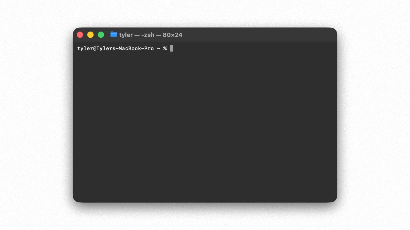 A new blank terminal window open, and ready to go. Yours may look a bi different.