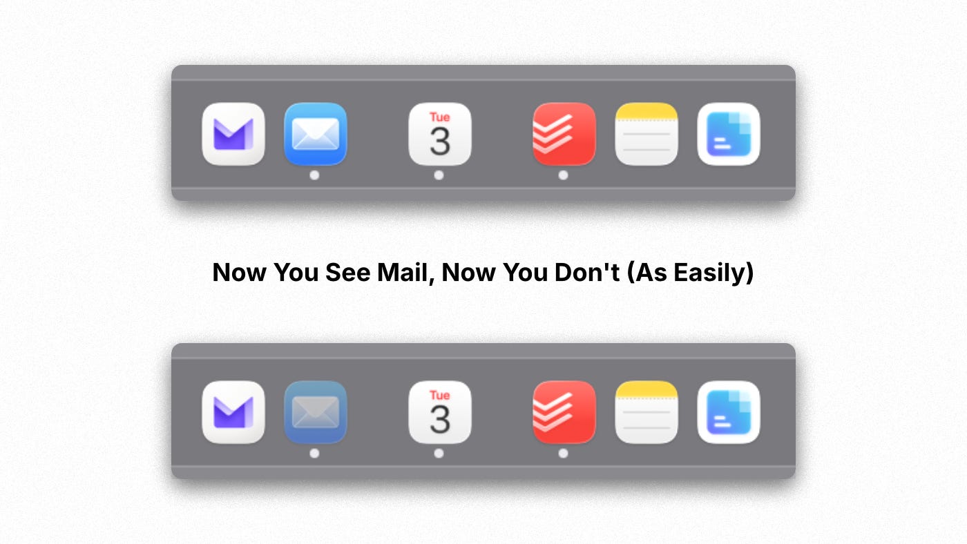 Toggling on and off hide on Mail with this enabled will dim the icon.