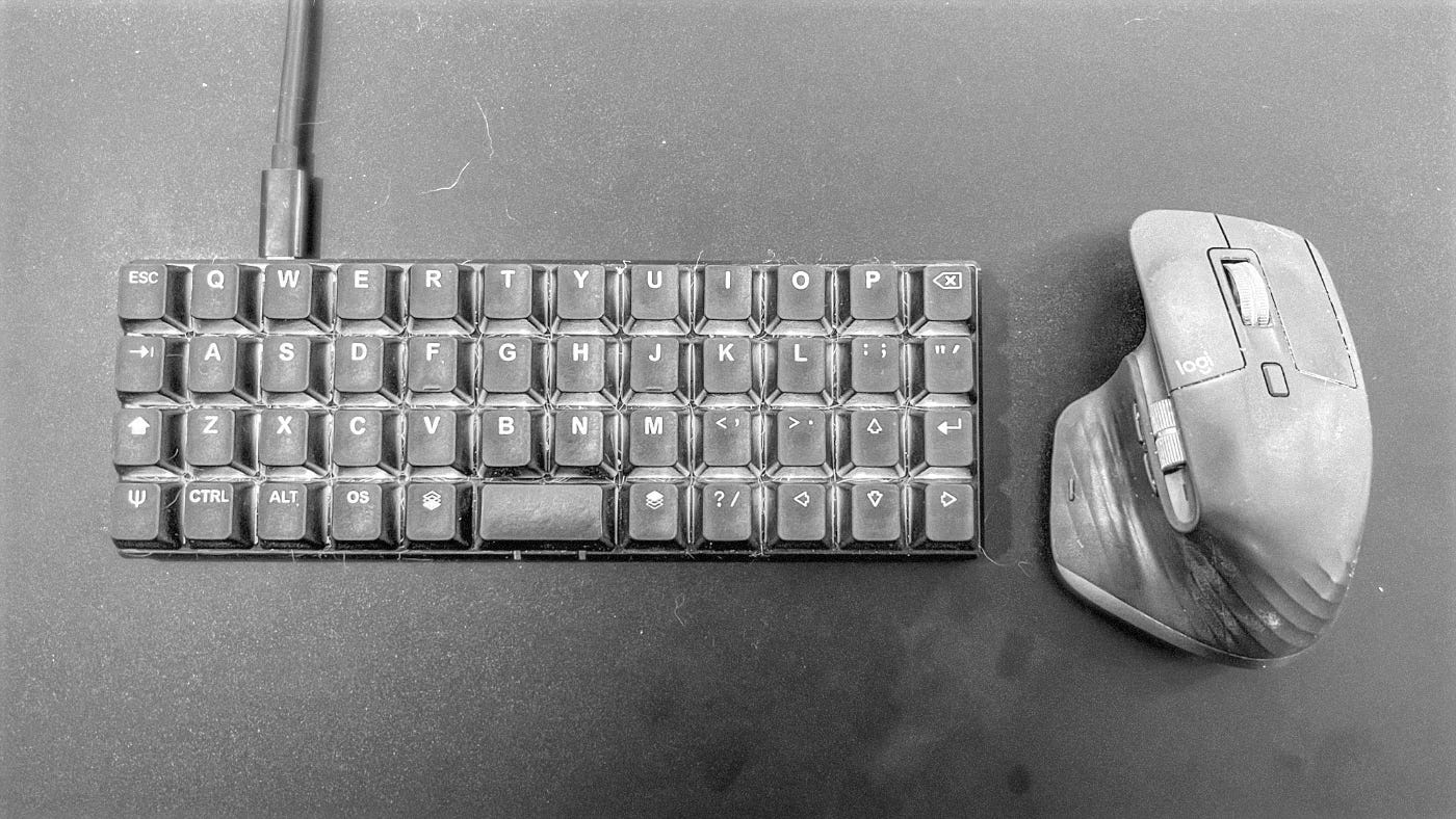 Two long time favorite inputs in my rotation, my Planck keyboard and Logitech MX Master 3s